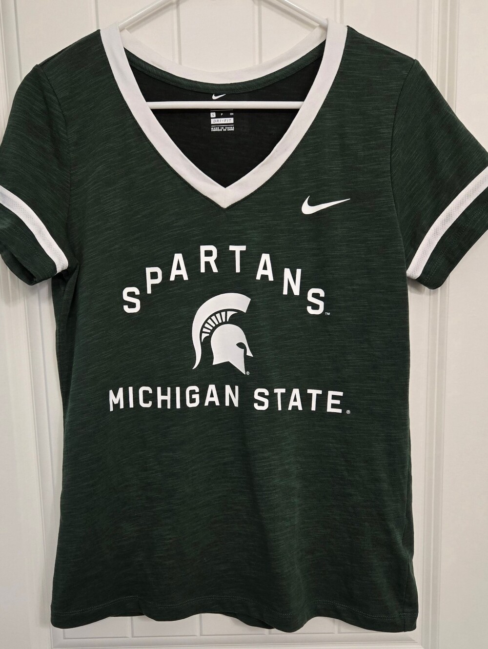Nike Dark Green and White Michigan State Spartans V-Neck Tee